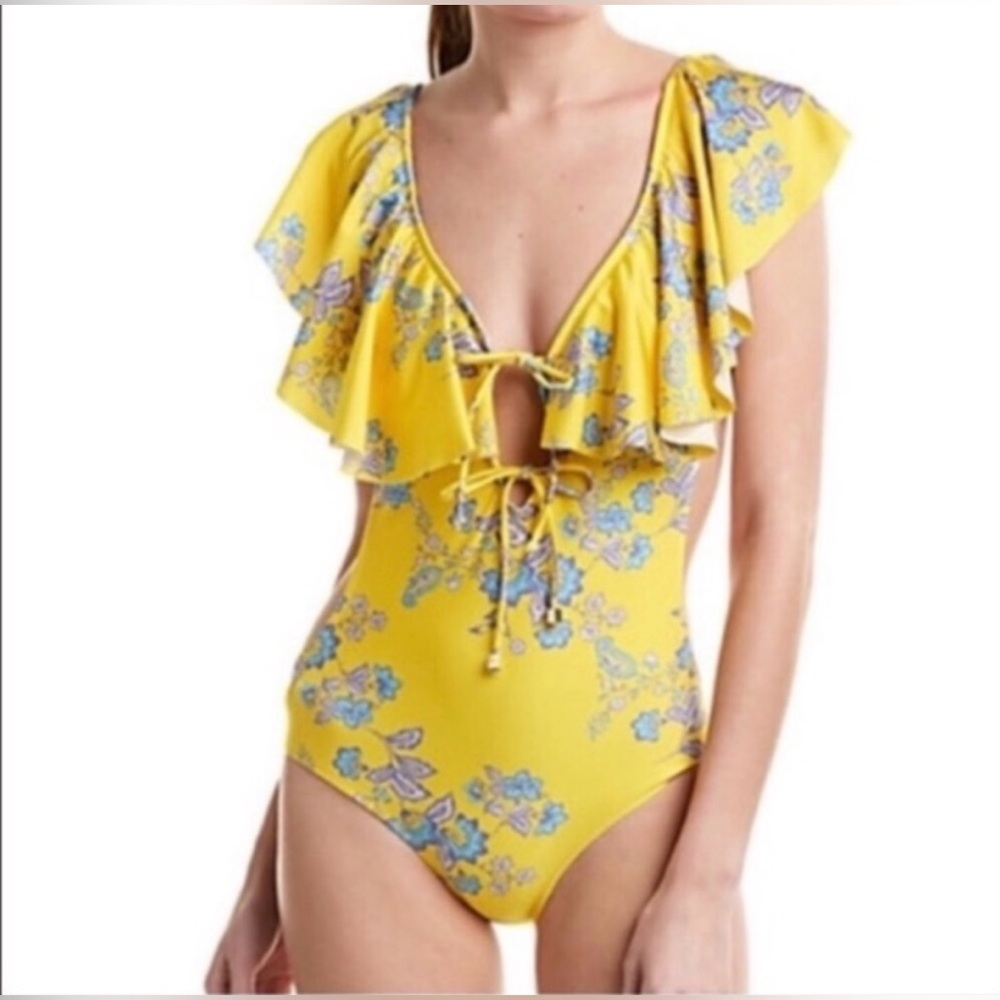 Sam Edelman Yellow Flora Monokini size Large, NWT! - Picture 2 of 14